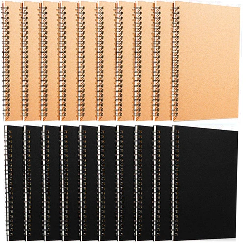 Eersida 20 Pack A5 Spiral Notebook College Ruled Spiral Notebook Bulk 5.5 x 8.3 Inch Hardcover Notebooks Lined Travel Writing Notebooks Journal Notepad, 50 Sheets 100 Pages(Black, Kraft)