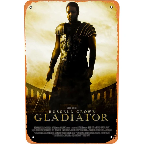 QIUJUPP Gladiator Movie Poster Retro Metal Sign Vintage Tin Sign for Cafe Bar Home Wall Decor 12 X 8 inch