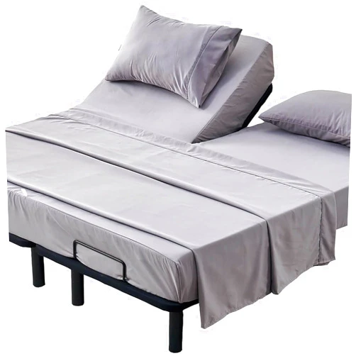 Kingnex Half Split Top King Sheets Set for Adjustable Bed 4 Pieces Includes 1 36-39 Partial Flex Head Fitted Sheet 1 Flat Sheet 2 Pillowcases Grey