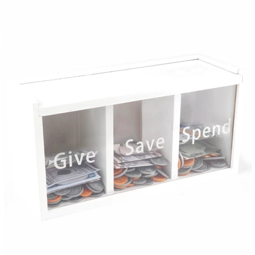 Mczxon Spend Save Give Piggy Bank for Kids, Money Coin Savings Piggy Bank Jar Box for Kids Child Safe Money Saver, Teach Children About Giving & Saving Money Piggy Box for Childrens Boys Girls, White