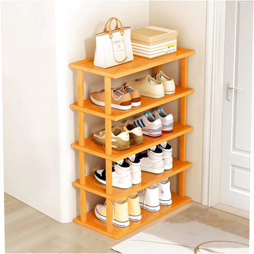 QYESWHSR 5 Tier Shoe Rack for Closet, Narrow Shoe Rack for Entryway, Small Bamboo Shoe Organizer, Space Saving Narrow Shoe Shelf, Stackable Shoe Racks Storage Organizer for Dorm Bedroom, Cloakroom