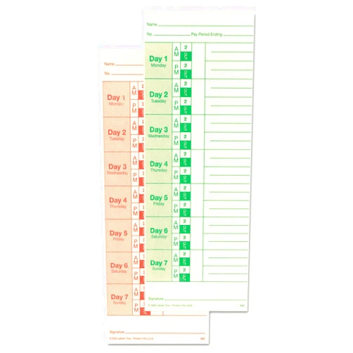 Xcdiscount Lathem Time M2100 Universal Time Card, Side Print, 3 1/2 x 9, Bi-Weekly/Weekly, 2-Sided 100/Pack