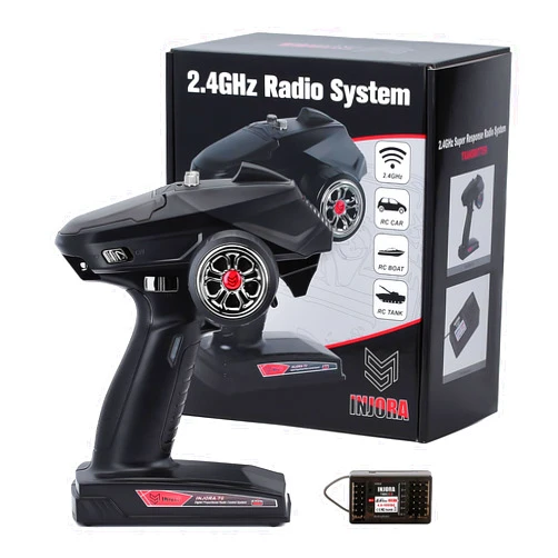 INJORA RC Transmitter 2.4GHz 6CH Controler and Receiver with Gyro Remote Inside Receiver for 1/8 1/10 RC Car Boat Tanks Crawler TRX4 SCX10 Upgrade Parts