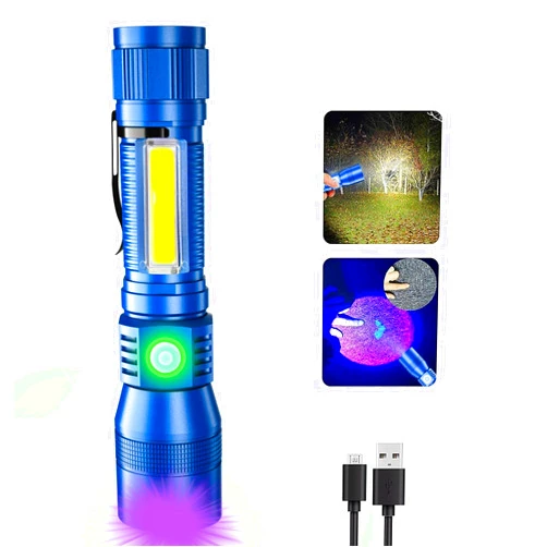 AdamStar Black Light Flashlight, 3 in-1 Rechargeable Flashlights, UV Light Magnetic LED Flashlight High Lumens, 7 Mode Camping Waterproof Flashlight for Pet Urine Detection (1pack Blue)