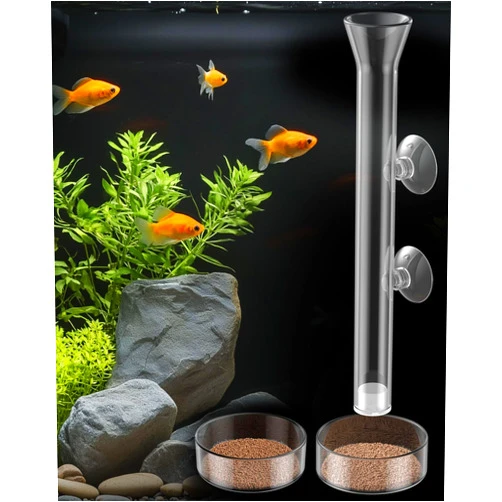Pawfly Aquarium 8 Inches Fish Shrimp Feeding Dish Set Clear Glass Fish Feeding Tube Shrimp Tube with 2 Shrimp Feeding Dishes Feeding Bowls Fish Tank Feeding Supplies with 2 Suction Cups