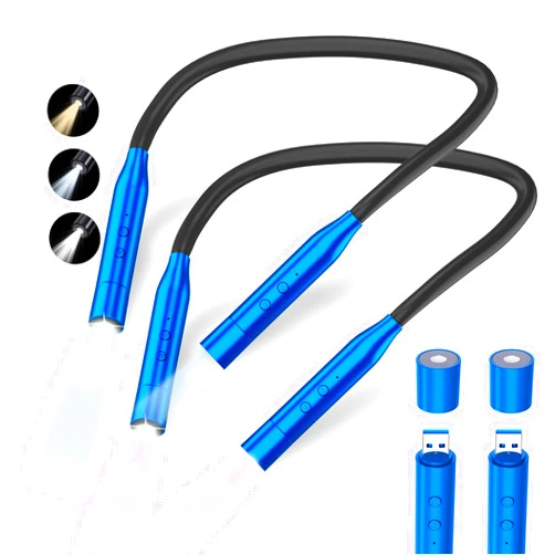 Fansitc 2 Pcs LED Neck Reading Lights, Book Light for Reading in Bed, 3 Colors, 3 Brightness Levels, 380° Rotating Neck Light Rechargeable, 80 Hrs Runtime for Reading, Knitting, Crafting, Repairing