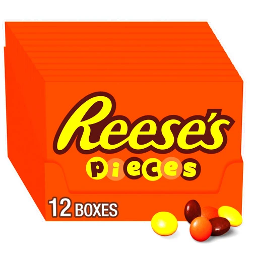 REESE'S PIECES Peanut Butter in a Crunchy Shell, Halloween Candy Boxes, 4 oz (12 Count)