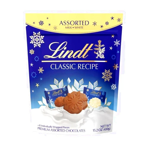 Lindt CLASSIC RECIPE Holiday Assorted Milk and White Snowflake Chocolates - 43 Pieces, 15.2 Oz