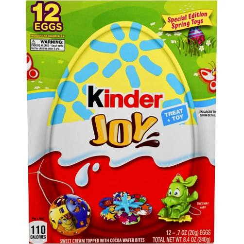 Kinder Joy Treat + Easter Spring Toys Sweet Creme Cocoa Wafer, 12 Eggs