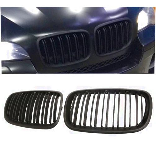 BILLDIO ABS E70 Grill, 2 pc Set Front Kidney Grille Compatible with 2007-2014 X5 E70 X6 E71 (Double Line Matte black Grills)