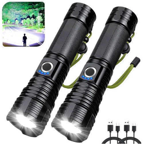 GDPLUS Rechargeable Flashlights High Lumens, 2Pack 990,000 Lumen Super Bright LED Flashlight with 5 Modes & Waterproof, USB Fast Charging Handheld High Powered Flash Light for Home, Camping, Emerge∩cies