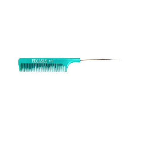 Amelia Beauty Products Pegasus MICOLOR 123, 9.75in Hard Rubber Fine Tooth Pintail Comb, Seamless, Anti Static, Heat and Chemically Resistant, Stainless Steel Pin, Great for Parting, Coloring Hair | Peines de goma dura - Blue