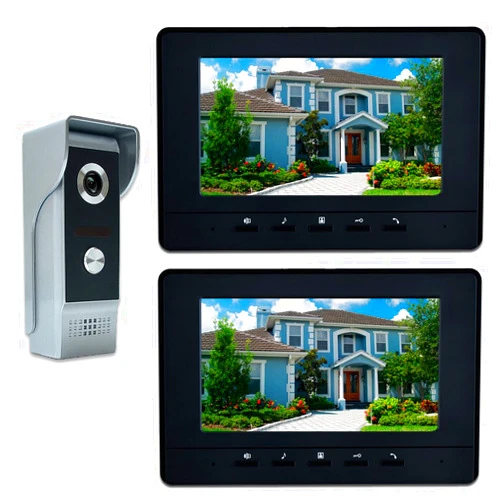 AMOCAM Video Intercom System, 7 Inches Video Doorbell Door Phone System, Wired Video Door Phone HD Camera Kits Dual-Way Intercom for Villa House Office Apartment 1-IR Camera 2-LCD Color Monitor