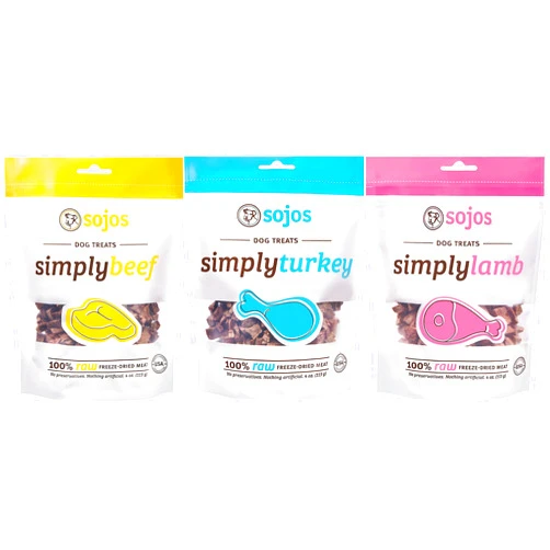 Sojos 100% Raw Freeze-Dried Meat Treats for Dogs - 3 Flavor Variety Bundle: Beef, Lamb, and Turkey