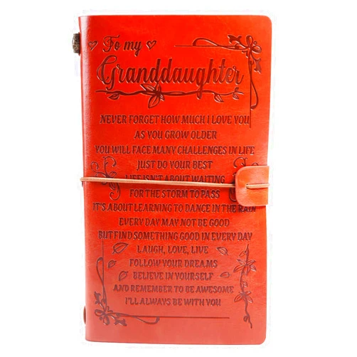 Ruonaorou To My Granddaughter Leather Journal - I Will Always Be with You - Pu Leather Journal Notebook Sketchbook Diary Refillable Writing Personalized Leather Notebook The Best Gift for Granddaughter Suitable