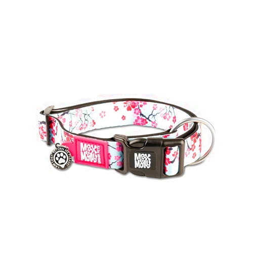 Max & Molly Urban Pets Smart ID Dog Collar - Soft Neoprene, Waterproof, Machine Washable, Power Buckle, Gotcha! QR Tag & Custom App Profile, Cherry Bloom XS