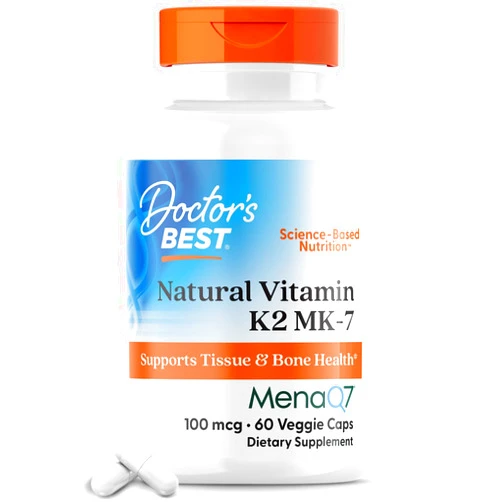 Doctor's Best Natural Vitamin K2 Mk-7 with MenaQ7, 100mcg Vitamin K2 Supplement Supports Bone Health, Non-GMO, 60 Veggie Capsules