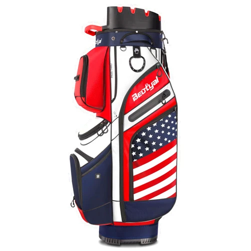 Beutyal 14 Way Golf Cart Bag with T Lock Top & Full Length Dividers, USA Flag Men's Golf Club Cart Bag Premium Cart Golf Bag with Cooler and Rain Cover