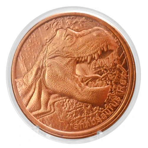 Heavenly Metals Roaring Tyrannosaurus Rex Prehistoric Dinosaur - 1 oz .999 Pure Copper Round Collecticble 39mm Challenge Coin in Capsule - COA by Heavenly Metals