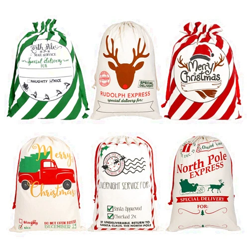 LDIWEE 6 Pack Santa Sacks Christmas Canvas Bag, Large Reusable Gift Bags with Drawstrings, Personalized Gift Bags for Christmas Thanksgiving New Year Party Supplies - Size 27.6 x19.7 Inch