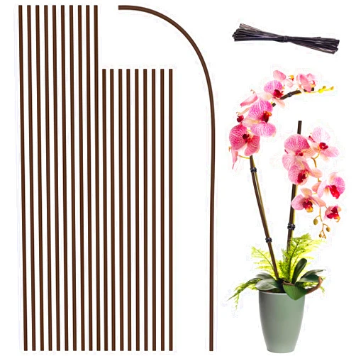 LECAMEBOR Plant Stakes,Plant Sticks，LECAMEBOR 20PCS Bendable Orchid Stakes Single Stem Plant Support Stakes for Indoor and Outdoor Plants, Potted Plants, Flowers, Peonies, and Roses -16inch&18inch(Brown)