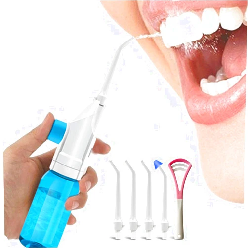 LM BODYCARE Portable Oral Irrigator Water Flosser Dental Water Toothbrush Toothpick Nasal Irrigator Implement Teeth Cleaner Oral Hygiene flossers for Home Travel with 5pcs Nozzles (Nozzle and Tongue Scraper)