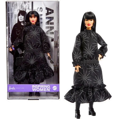 Barbie Inspiring Women Anna Sui Doll Collectible in Boho Chic Black Dress Outfit with Boots, Sunglasses, & Perfume Accessory