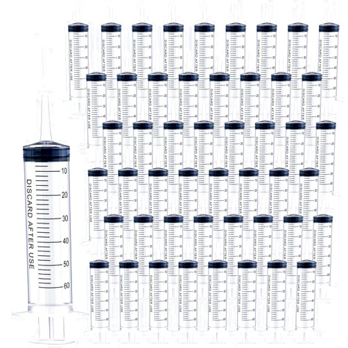 Oleitodh 50 Pack 60mL Syringes with Catheter Tip and Cap Plastic Large Syringes for Liquids, Jello shot Party, Medicine Student, Oral, Scientific Labs, Measuring, Dispensing, Home Care