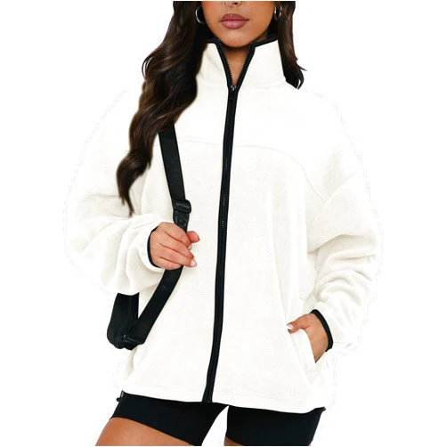SDNGED Fall Jackets for Women 2024 Women's Zip Up Fleece Jackets Stand Collar Outerwear Casual Fuzzy Coats with Pockets