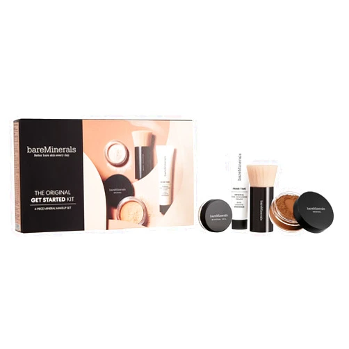 bareMinerals Original Get Started Kit Mini, 4 Piece Mineral Makeup Includes Original Loose Foundation, Face Primer, Setting Powder, Brush, Must-Have Kit, Travel Size, Vegan
