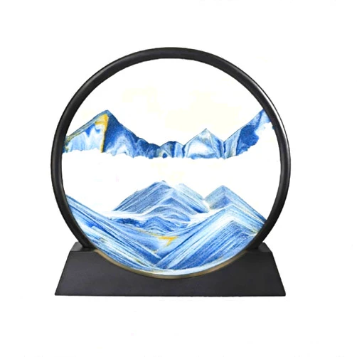 STÄYREN Moving Sand Art Picture Round 3D Hourglass Deep Sea Sandscape in Motion Dynamic Sand Art Liquid Motion Desktop Home Office Decor (Blue, 12 inch)
