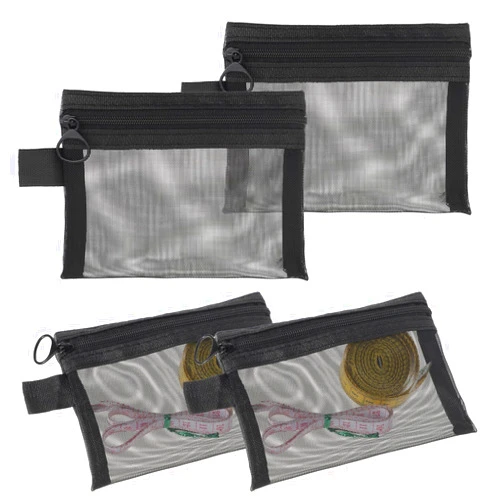 InnoHHustle 4PCS Black Mini Zipper Mesh Bags 5×4 in Nylon Coin Purse Mesh Zipper Pouch Cosmetic Bags Pencil Case Travel Toiletry Kit Set Storage Case Beauty Makeup Cosmetic Accessories Organizer for Women and Men