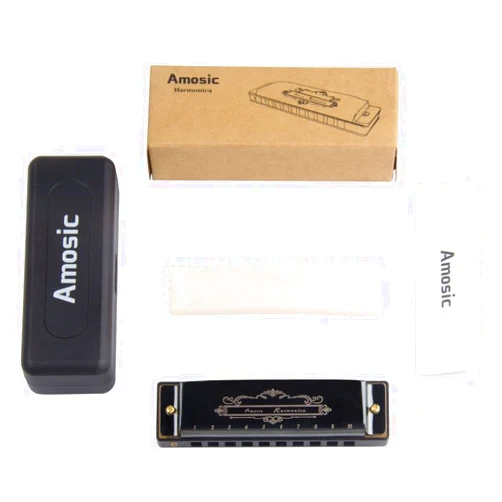 Amosic Harmonica, Key of C 10 Holes 20 Tones Blues Harmonica for Beginners, Professional, Students, Kid