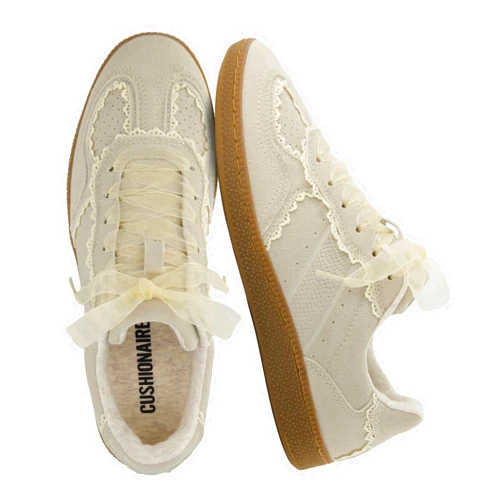 CUSHIONAIRE Belinda Women’s Lace Detail Casual Sneakers – Elegant Ribbon Lace-Up Shoes with Memory Foam