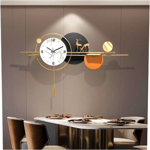 HEBOIX Large Wall Clocks for Living Room Decor,Decorative Modern Silent Wall Clock with Pendulum Metal Wall Art for Kitchen/Bedroom/Entryway/Office Decor 36''Lx19''W