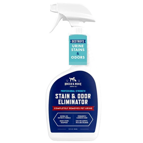 Rocco & Roxie Supply Co. Stain & Odor Eliminator for Strong Odor, 32oz Enzyme Pet Odor Eliminator for Home, Carpet Stain Remover for Cats & Dog Pee, Enzymatic Cat Urine Destroyer, Carpet Cleaner Spray