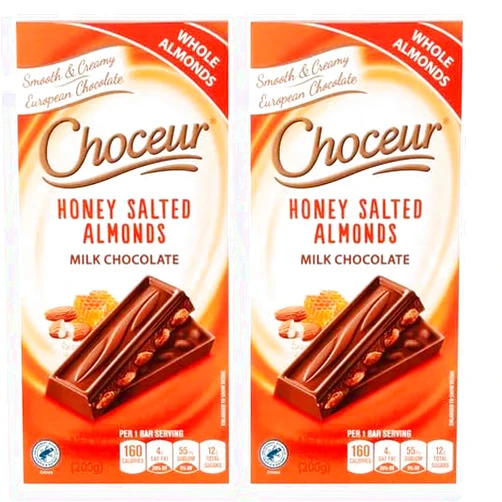 Generic Honey Salted Almond European Milk Chocolate Bar, 7.05 oz, Smooth Creamy, Gift Snack Treat for Family Friends Individual Bricks 2 Pack SimplyComplete Bundle by Choceur