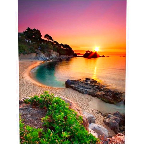 LVIITIS DIY 5D Diamond Painting by Number Beach Sunrise Kits for Adults Full Round Drill（16x12inch）,Embroidery Pictures Arts Craft for Home Wall Decor，5D Painting Dots Kits Landscape