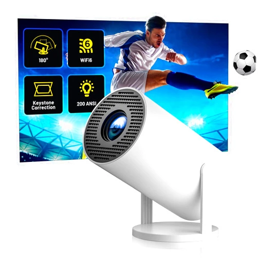 PAGEPINMU Mini Projector, Outdoor Portable Movie Projector with 40''-150’’ Screen, 4K Supported Keystone Correction Smart Projector for iPhone, WiFi 6 BT 5.4, 180° Adjustable Stand,Home Theater Projector 2024