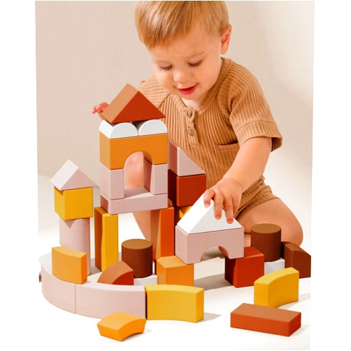 Tiny Land Large Wooden Building Blocks for Toddlers 1-3, Toddler Blocks Toys with Storage Bag, Innovative Shapes & Variety Colors to Build More Combinations(34PCS)