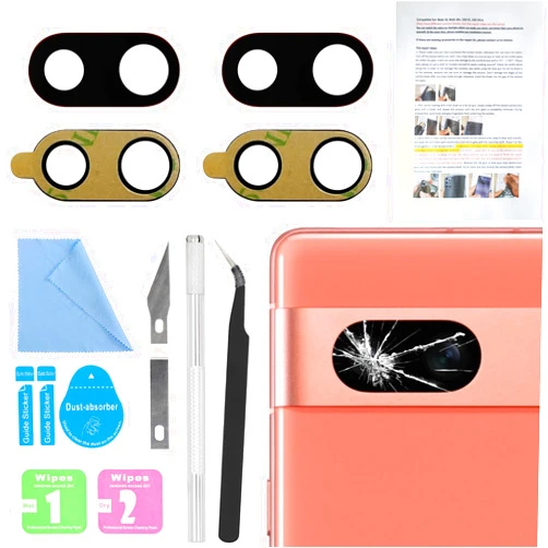 ASDAWN 2 PCS for ASDAWN Back Rear Camera Lens Glass Replacement for Google Pixel 7a with Pre-Installed Adhesive, 6.1 Inches Pixel 7a Back camera Lens Glass kit with Installation Manual + Repair Tool Set