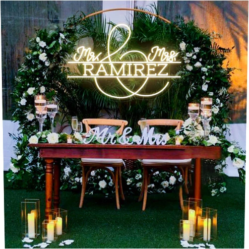 KADAFAGO Custom Mr & Mrs Your Family Name LED Neon Sign Last Name Neon Night Light Wedding Engagement Grass Wall Party Backdrop Decor Gift