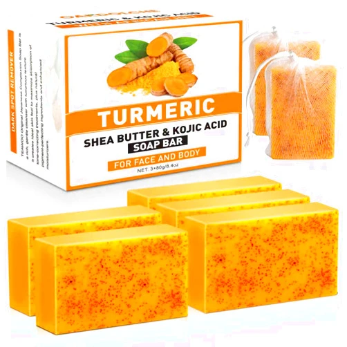 OAKDOLCHE 5 Pack Turmeric Kojic Acid Soap Bars(80g) - Infused with Retinol, Hydrolyzed Collagen, Vitamin E & Shea Butter, Gentle Care for Face, Body & Underarms, SLS Free, Suitable for Oily & Dry Skin