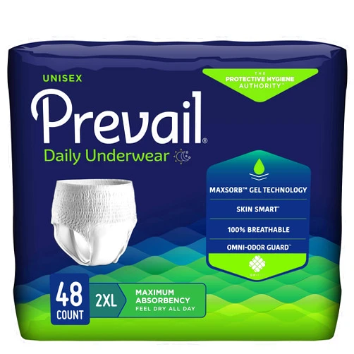 Prevail Daily Protective Underwear - Unisex Adult Incontinence Underwear - Disposable Adult Diaper for Men & Women - Maximum Absorbency - XX-Large - 12 Count (Pack of 4)