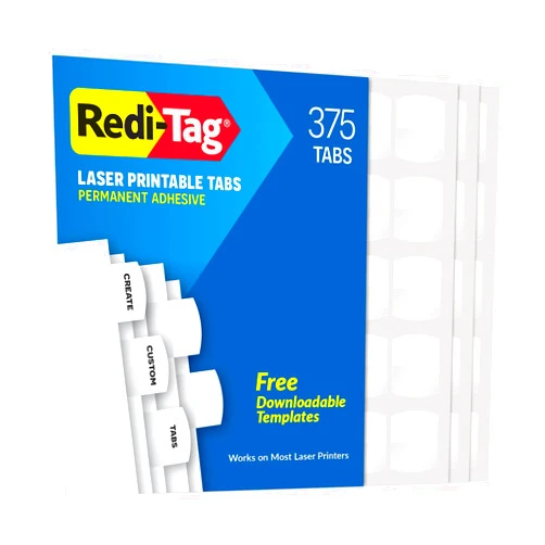 Redi-Tag Laser Index Tabs, Divider Tabs, Permanent Adhesive Index Labels, Customizable Divider Labels, Divider Labels for School, Home and Office, 1-1/8