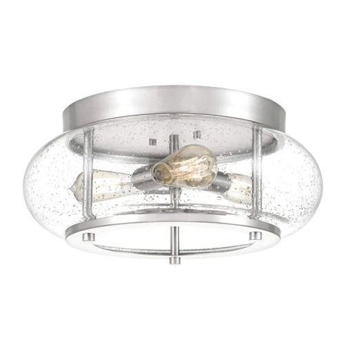 Quoizel Trilogy Flush Mount Ceiling Light Fixture, 16 Inch 3-Light Brushed Nickel Close to Ceiling Light Fixtures with Clear Seeded Glass for Hallway, Kitchen, Bedroom, Dining, Living Room or Office