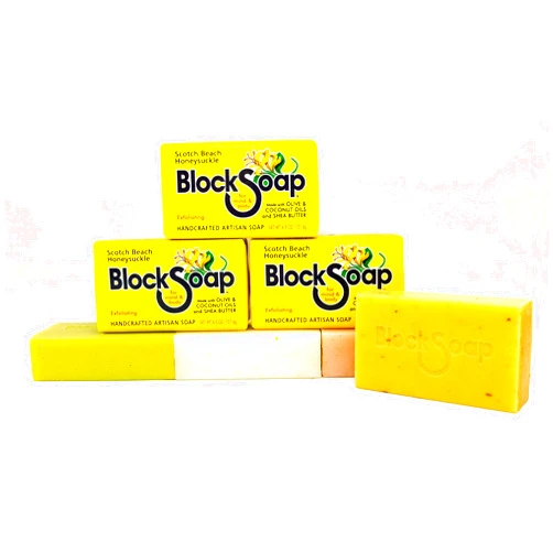 BLOCKSOAP FOR MIND & BODY Honeysuckle Artisan Bar Soap 3-Pack with Sea Salt, Olive Oil, Coconut Oil and Shea Butter (4.5oz)
