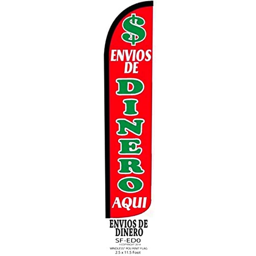 OnPoint Wares Envios De Dinero Flag Pack of 1 | 3 ft by 11.5 ft Envios De Dinero Flag for Business Outdoor | Feather Flag for Business | Outdoor Flag For Business (Hardware Not Included)