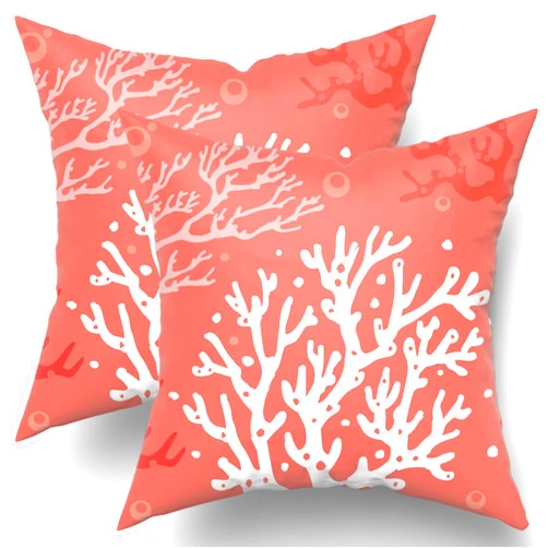 Giwawa Nautical Coral Throw Pillow Covers Coastal Beach Ocean Themed 18 X 18 Inches Pillow Cushion Cases for Bedroom Living Room Sofa Set of 2 Cotton Decorative Pillowscase