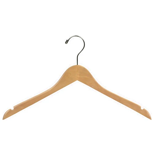 The Great American Hanger Company Wood Top Hanger, Box of 100 Space Saving 17 Inch Flat Wooden Hangers w/Natural Finish & Chrome Swivel Hook & Notches for Shirt Jacket or Dress